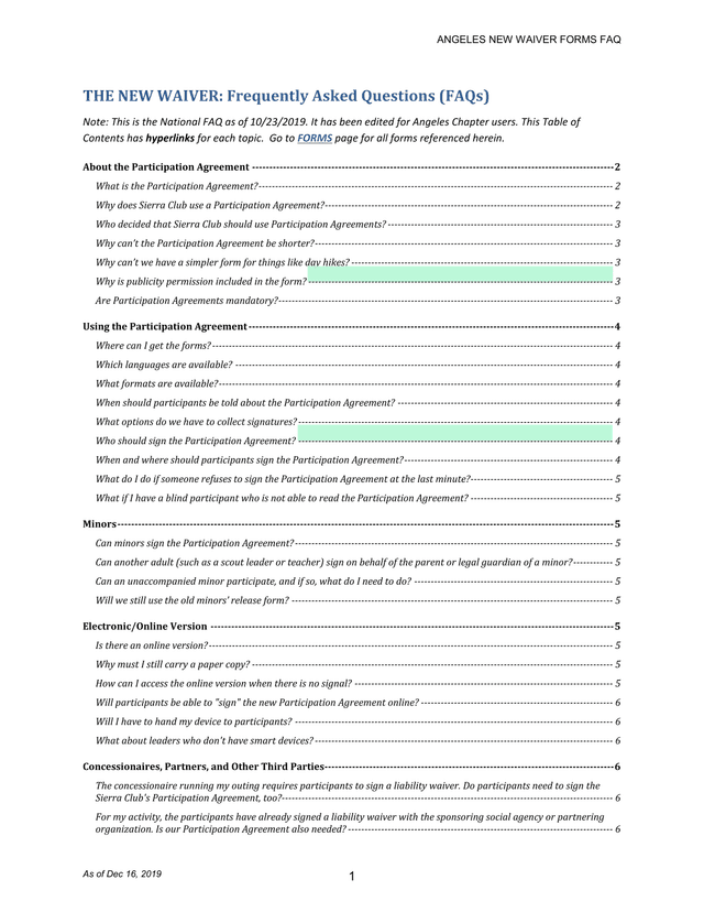 Angeles New Waiver Forms FAQ screenshot