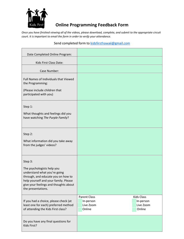 Online Programming Feedback Form screenshot