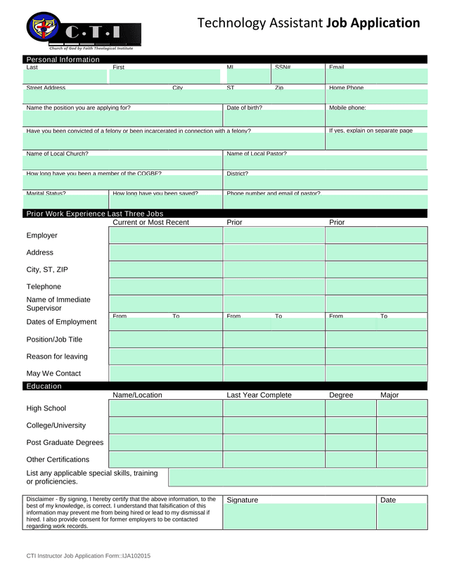CTI Instructor Job Application FormIJA102015 screenshot
