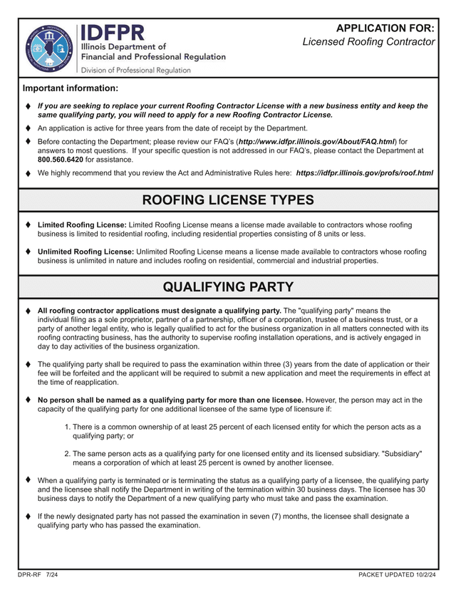 Application For Licensed Roofing Contractor screenshot
