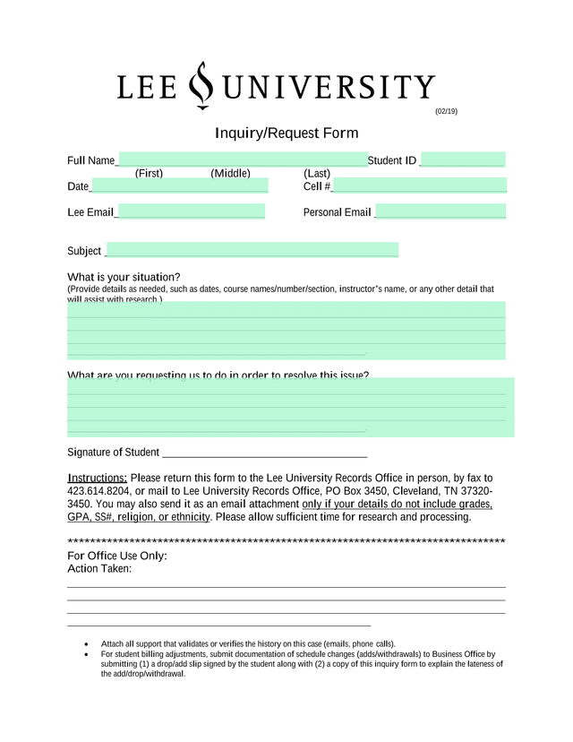 InquiryRequest Form screenshot