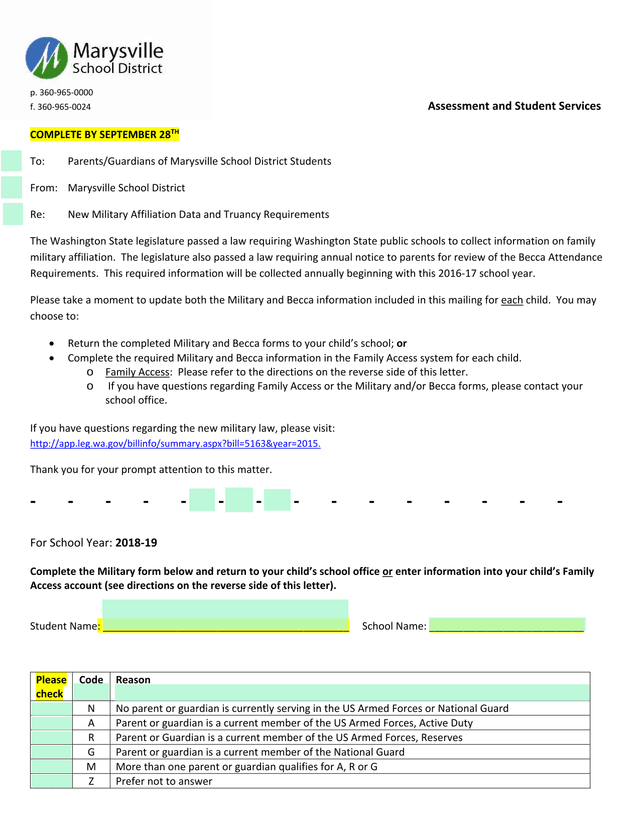 Military Affiliation Data And Truancy Requirements screenshot