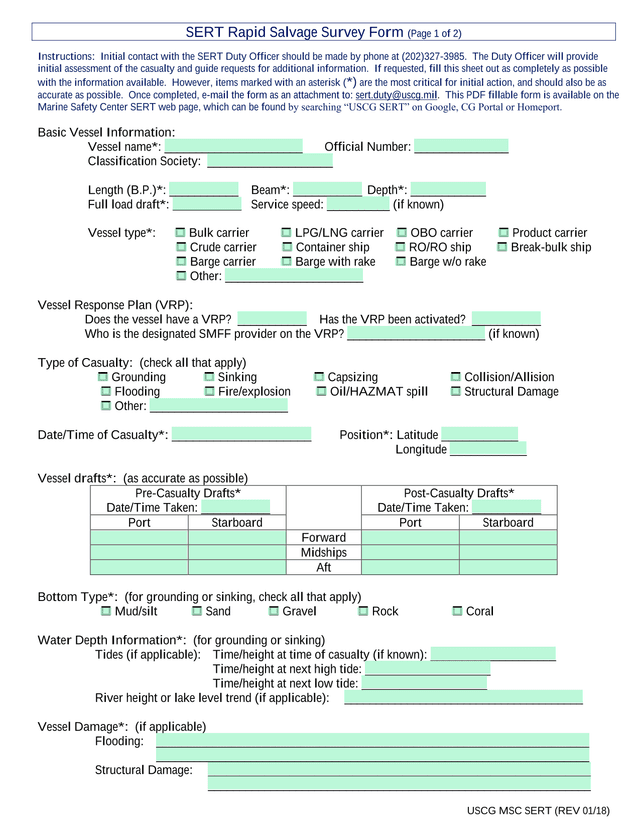 SERT Rapid Salvage Survey Form screenshot