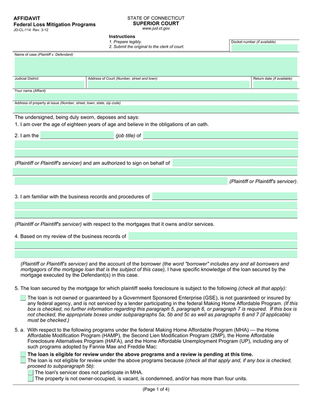 Federal Loss Mitigation Programs Affidavit screenshot