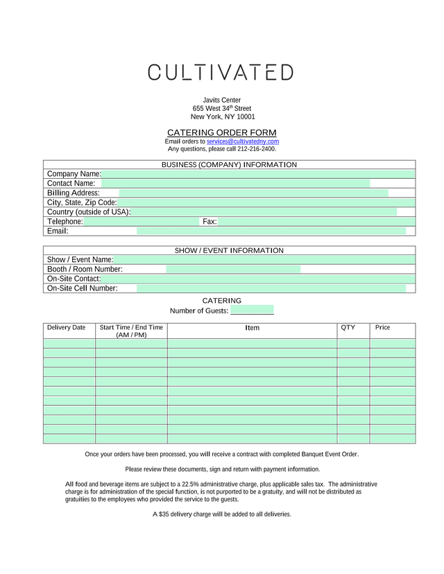 CATERING ORDER FORM screenshot