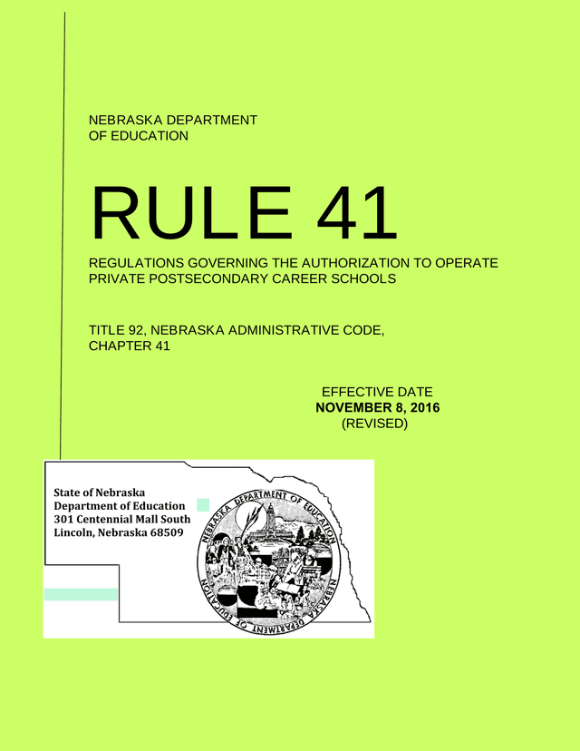 NEBRASKA DEPARTMENT OF EDUCATION RULE 41   REGULATIONS GOVERNING THE AUTHORIZATION TO OPERATE PRIVAT screenshot