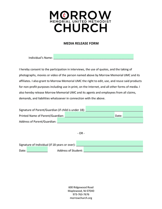 MEDIA RELEASE FORM screenshot