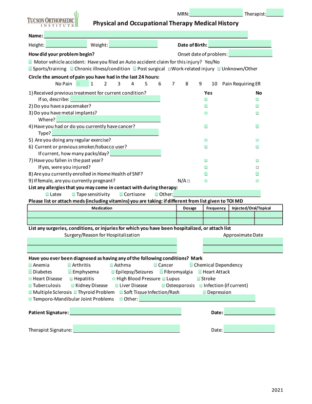 Patient Medical History And Intake Form screenshot
