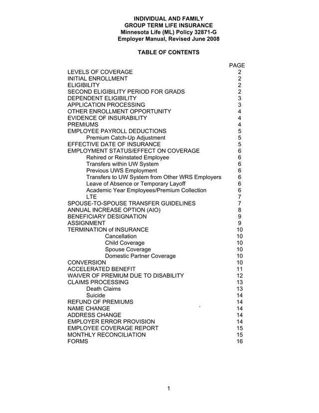 INDIVIDUAL AND FAMILY GROUP TERM LIFE INSURANCE screenshot