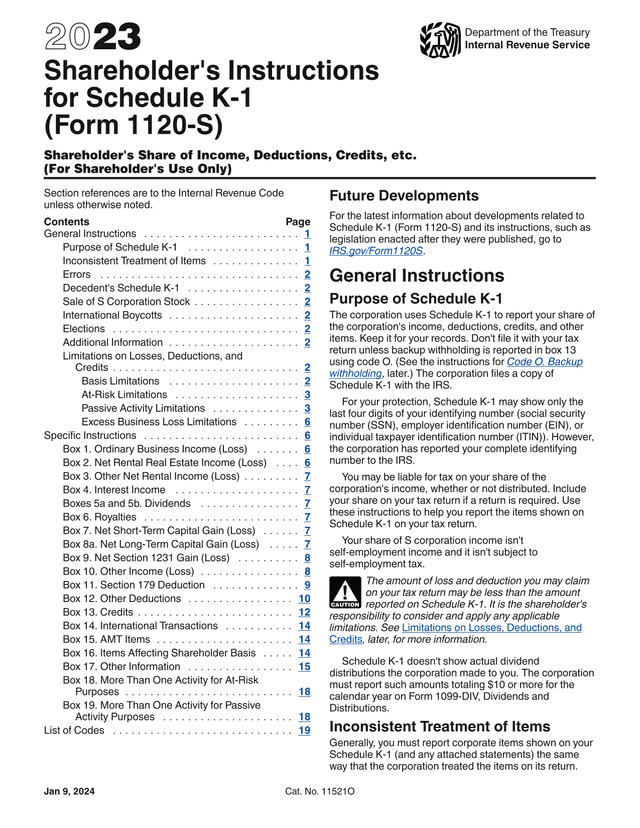 ShareholderS Instructions For Schedule K 1 (Form 1120 S) screenshot