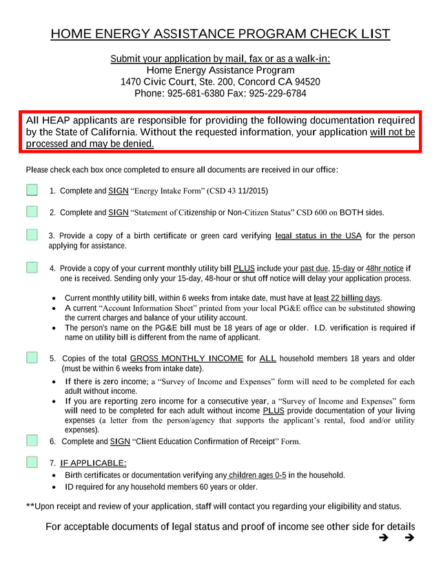 Home Energy Assistance Program Check List screenshot