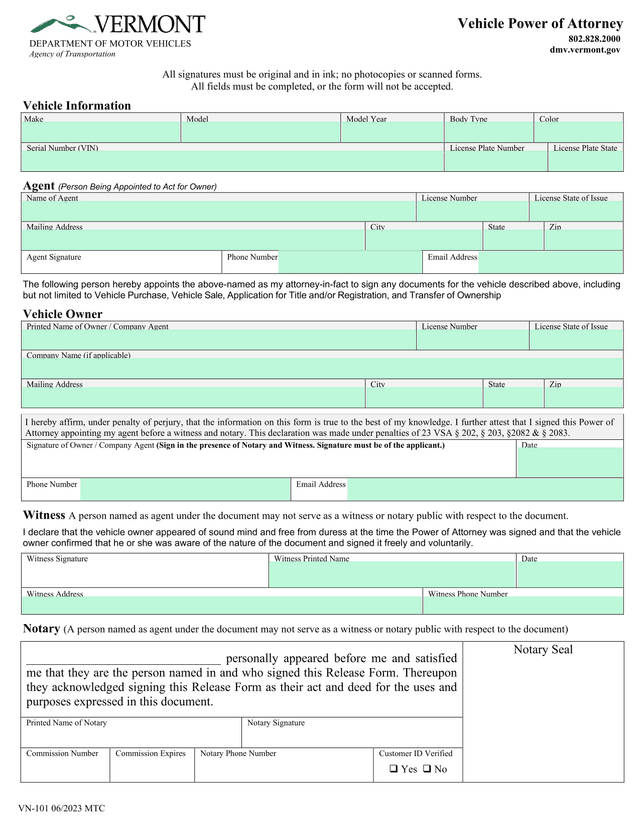 Vehicle Power Of Attorney screenshot