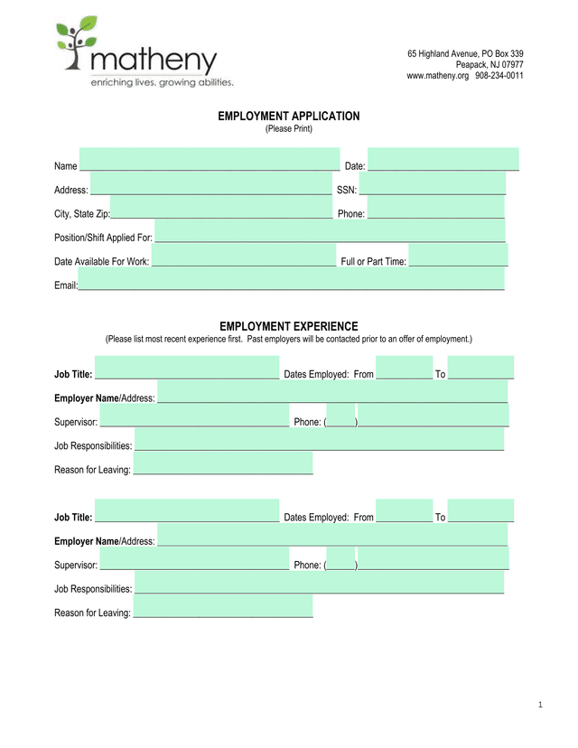 Employment Application screenshot