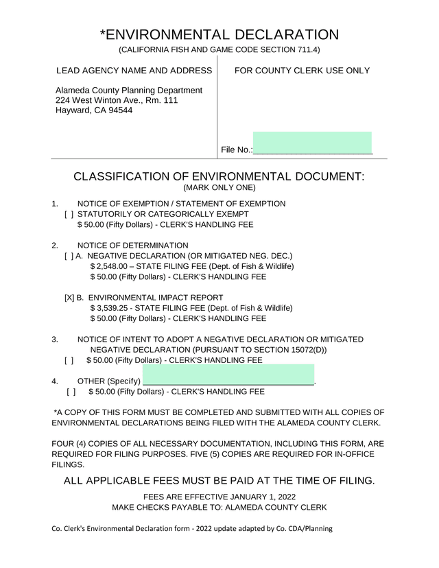 Environmental Declaration (California Fish And Game Code Section 711.4) screenshot