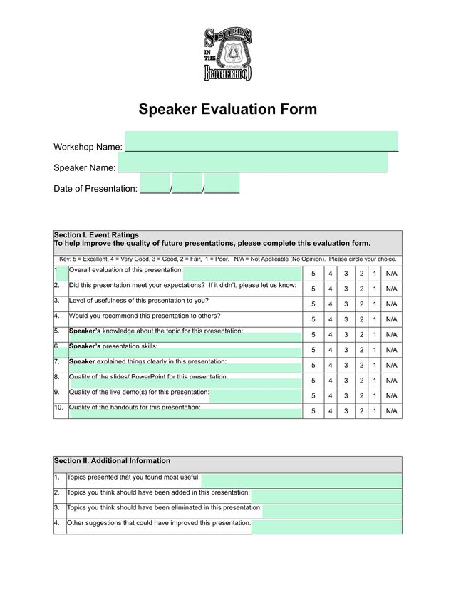 Speaker Evaluation Form screenshot