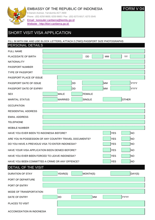 Short Visit Visa Application Form V 04 screenshot