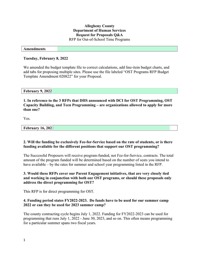 Allegheny County Department Of Human Services Request For Proposals QA For Out Of School Time Progra screenshot