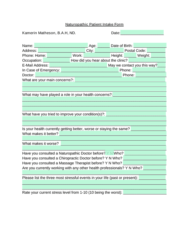 Naturopathic Patient Intake Form screenshot