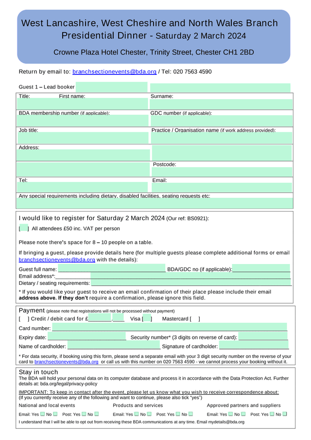 BDA Branch Section Event Registration Form screenshot