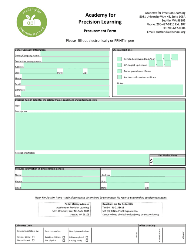 Procurement Form screenshot