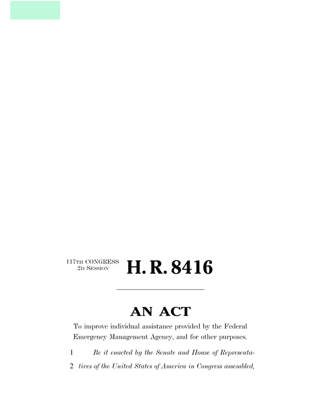 Disaster Survivors Fairness Act Of 2022 screenshot