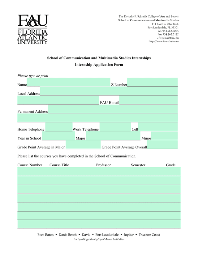 School Of Communication And Multimedia Studies Internship Application Form screenshot
