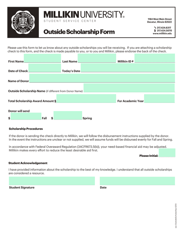 Outside Scholarship Form screenshot