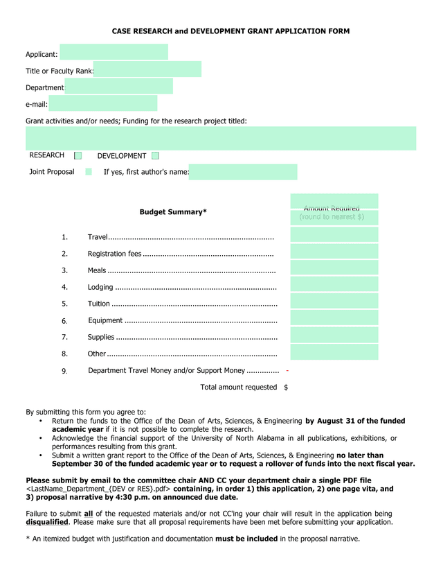 CASE RESEARCH And DEVELOPMENT GRANT APPLICATION FORM screenshot