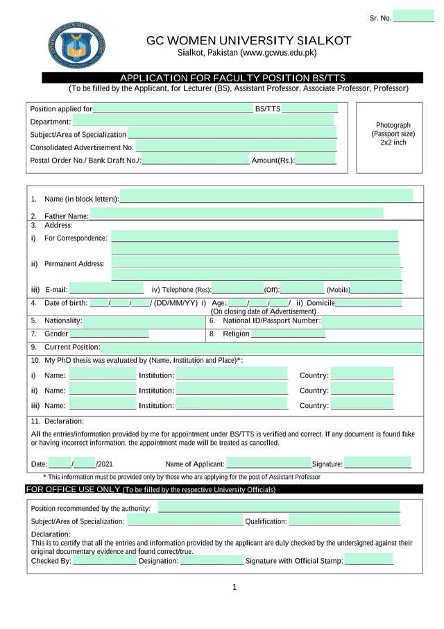Application For Faculty Position BSTTS screenshot