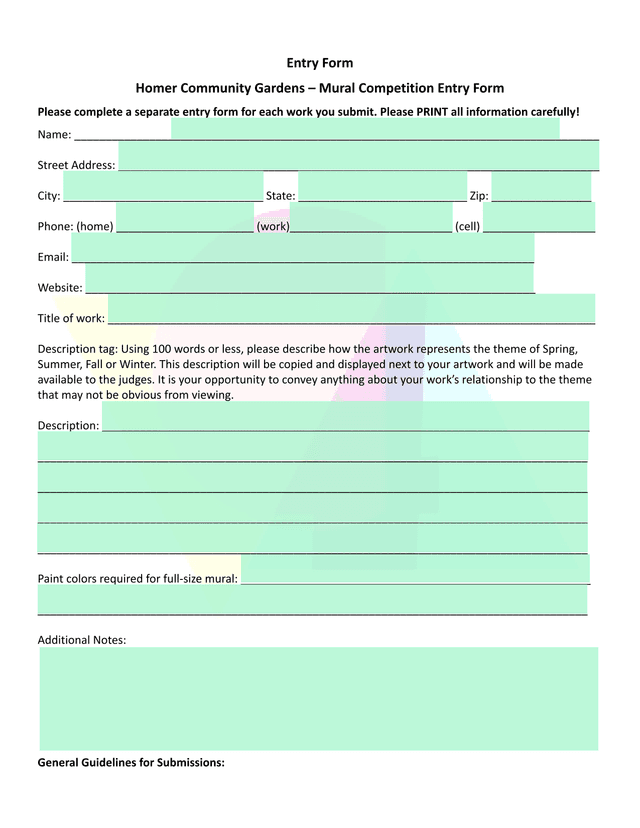 Homer Community Gardens  Mural Competition Entry Form screenshot