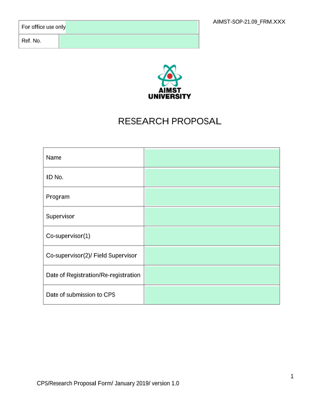 AIMST University Research Proposal Form screenshot