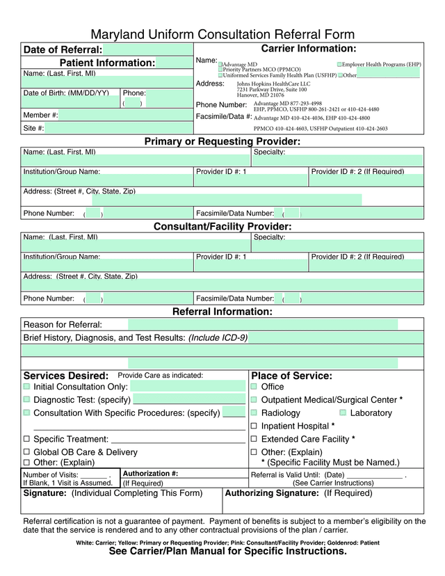Maryland Uniform Consultation Referral Form screenshot