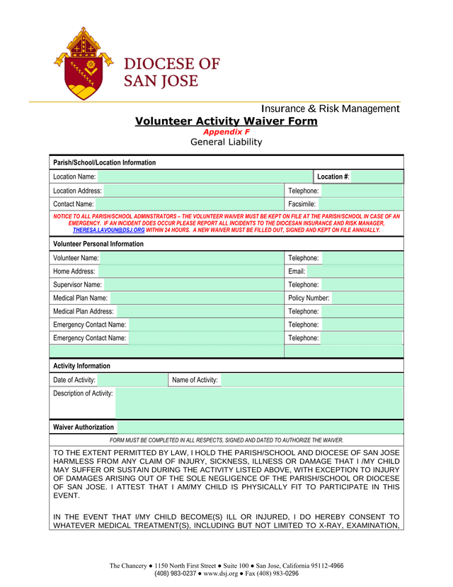 Volunteer Activity Waiver Form screenshot