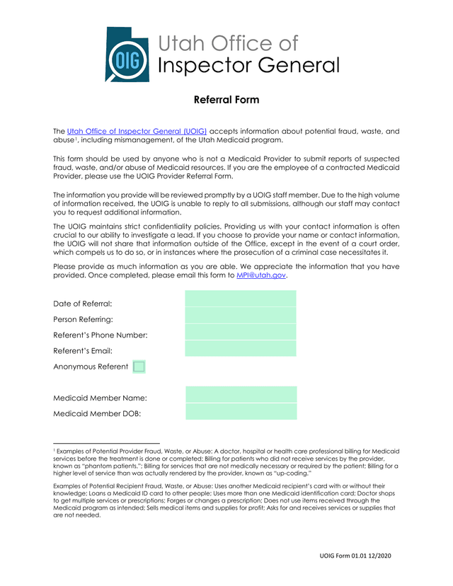 UOIG Form 01.01 Referral Form screenshot