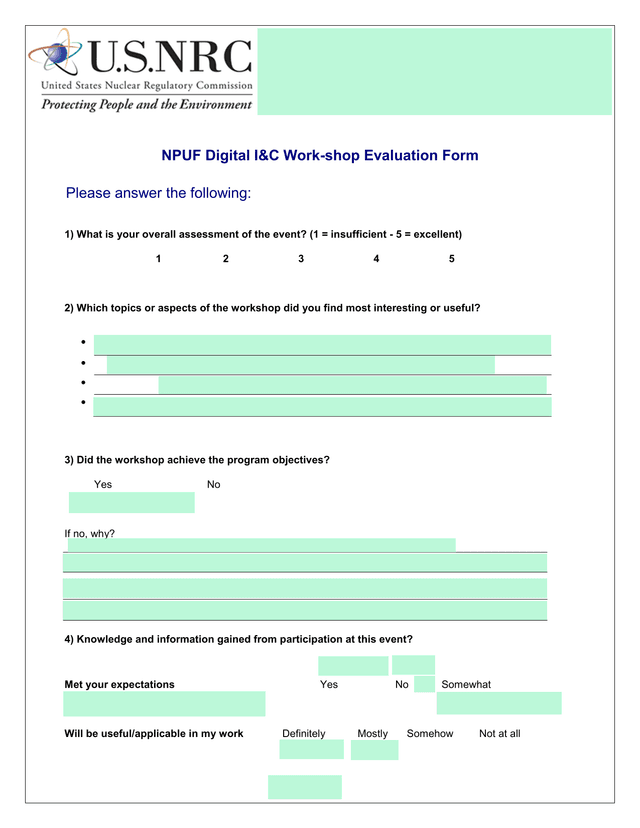 NPUF Digital IC Work Shop Evaluation Form screenshot