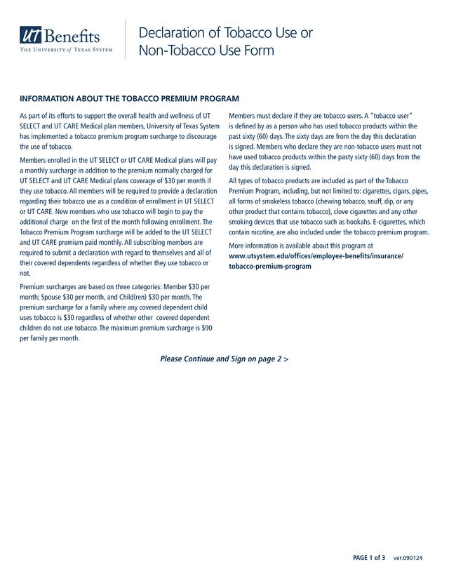Declaration Of Tobacco Use Or Non Tobacco Use Form screenshot