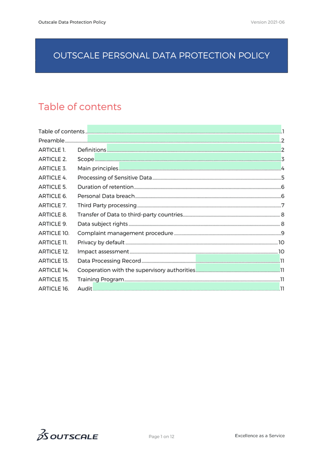 Outscale Data Protection Policy screenshot