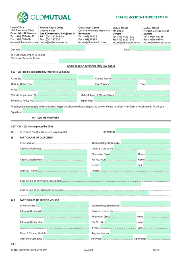 TRAFFIC ACCIDENT REPORT FORM screenshot