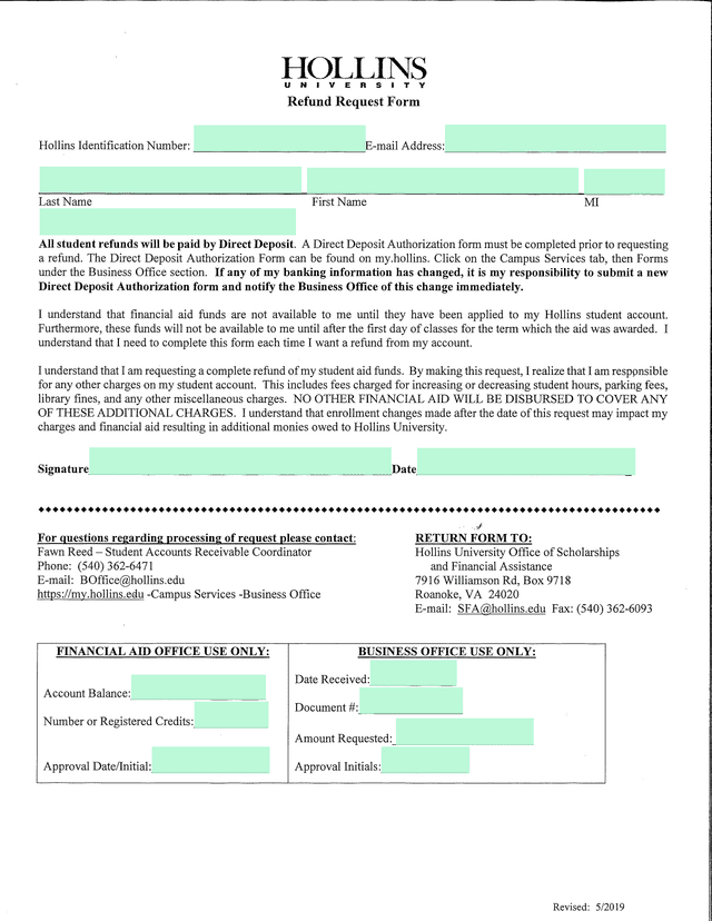 Refund Request Form screenshot