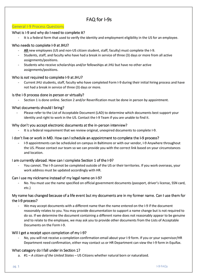 I 9 FAQs screenshot