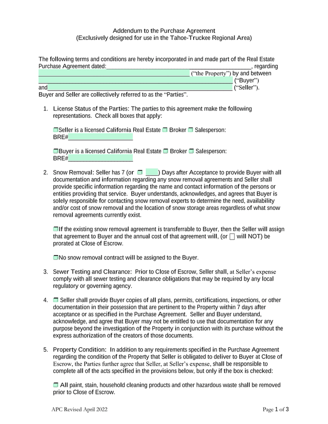 Addendum To The Purchase Agreement screenshot