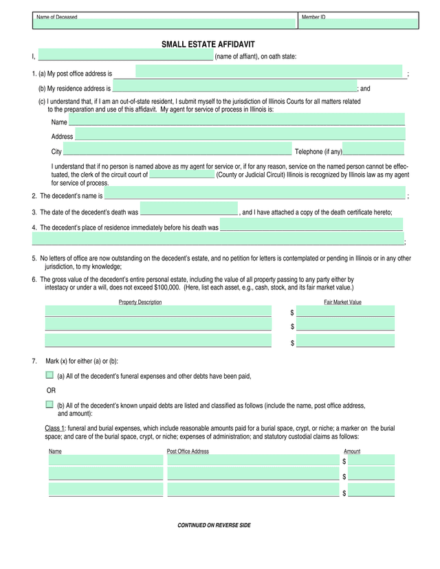 Small Estate Affidavit screenshot