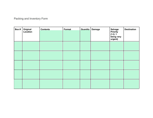 Packing And Inventory Form screenshot