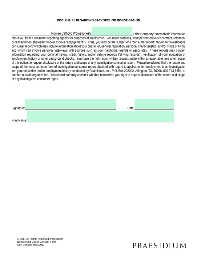 Background Check Consent Form screenshot