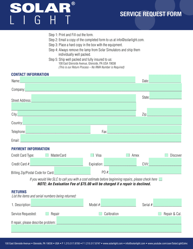 SERVICE REQUEST FORM screenshot