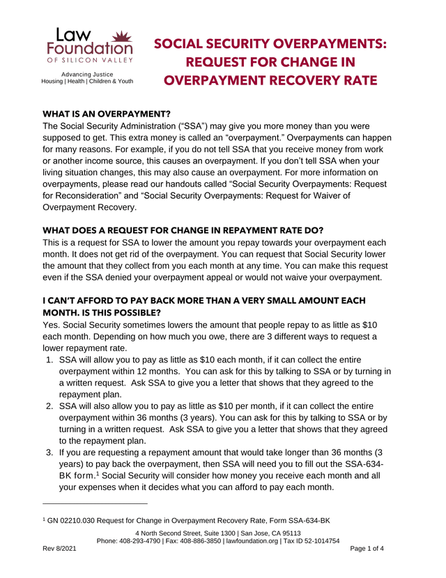 Social Security Overpayments Request For Change In Overpayment Recovery Rate screenshot