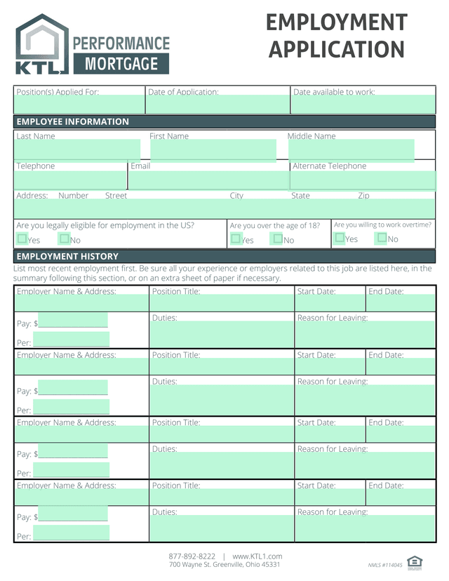 EMPLOYMENT APPLICATION screenshot