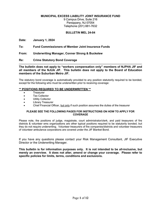 BULLETIN MEL 24 04 Crime Statutory Bond Coverage screenshot