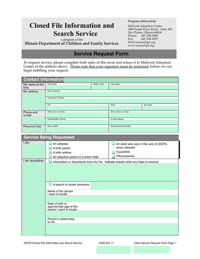 Service Request Form screenshot
