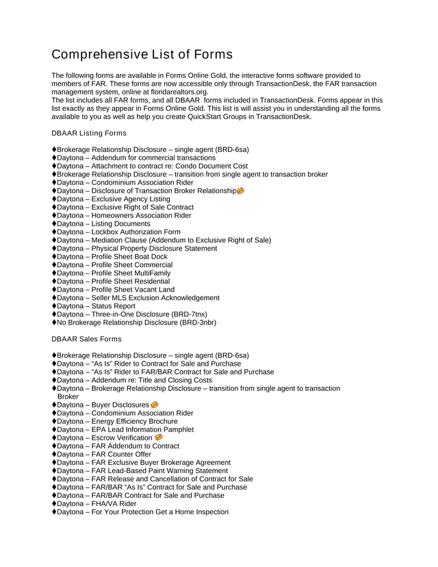 Comprehensive List Of Forms screenshot
